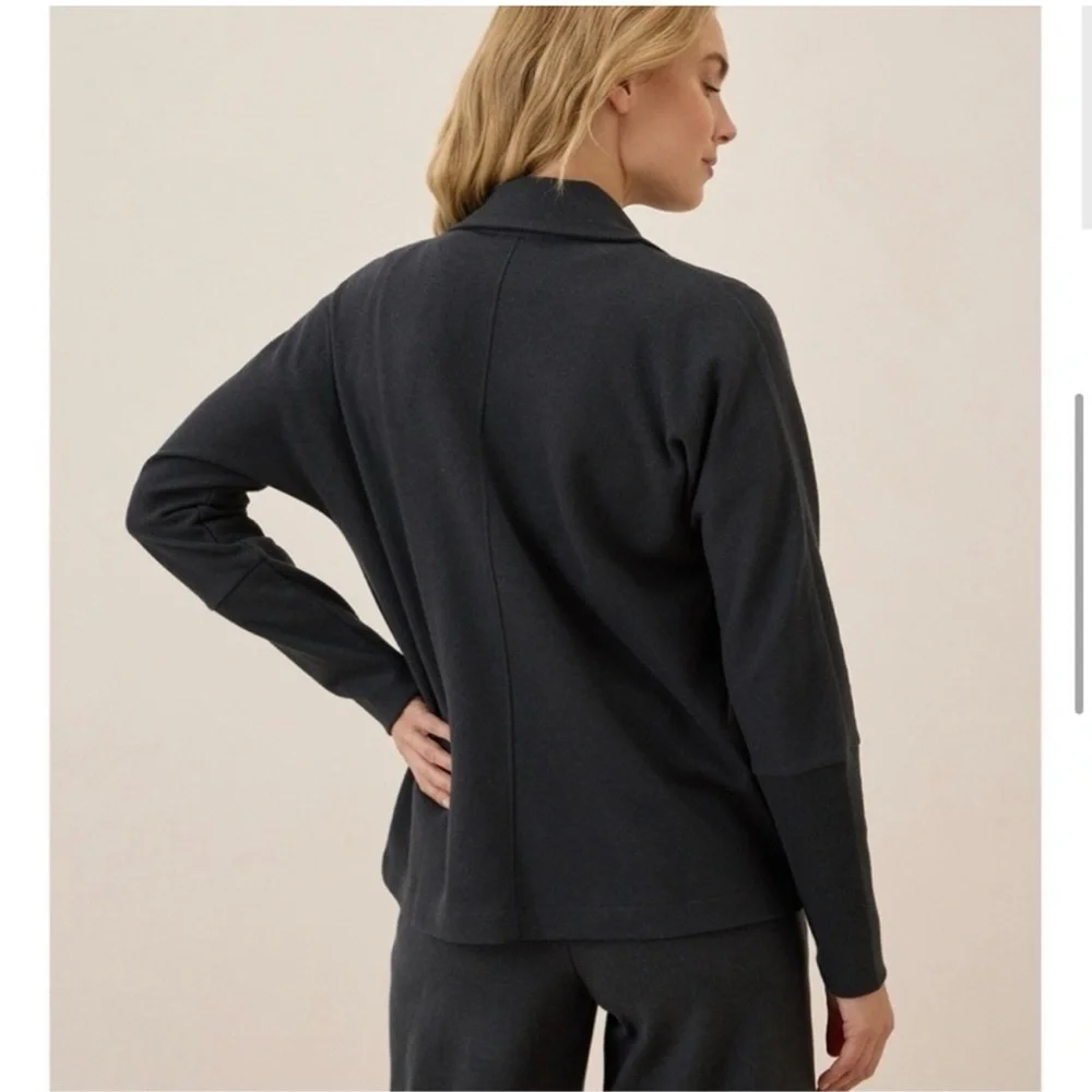 Pact Organic Cotton Airplane Relaxed Blazer Sweater Black Button Front Comfort
